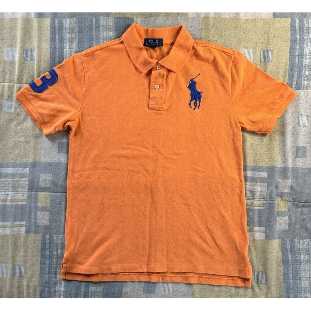POLO Ralph Lauren Orange Polo Bue Horse Logo Short Sleeve Youth Boys Large